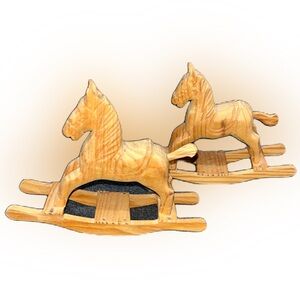 2 wood carved decorative rocking horses